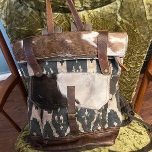 Myra cowhide and saddle blanket backpack